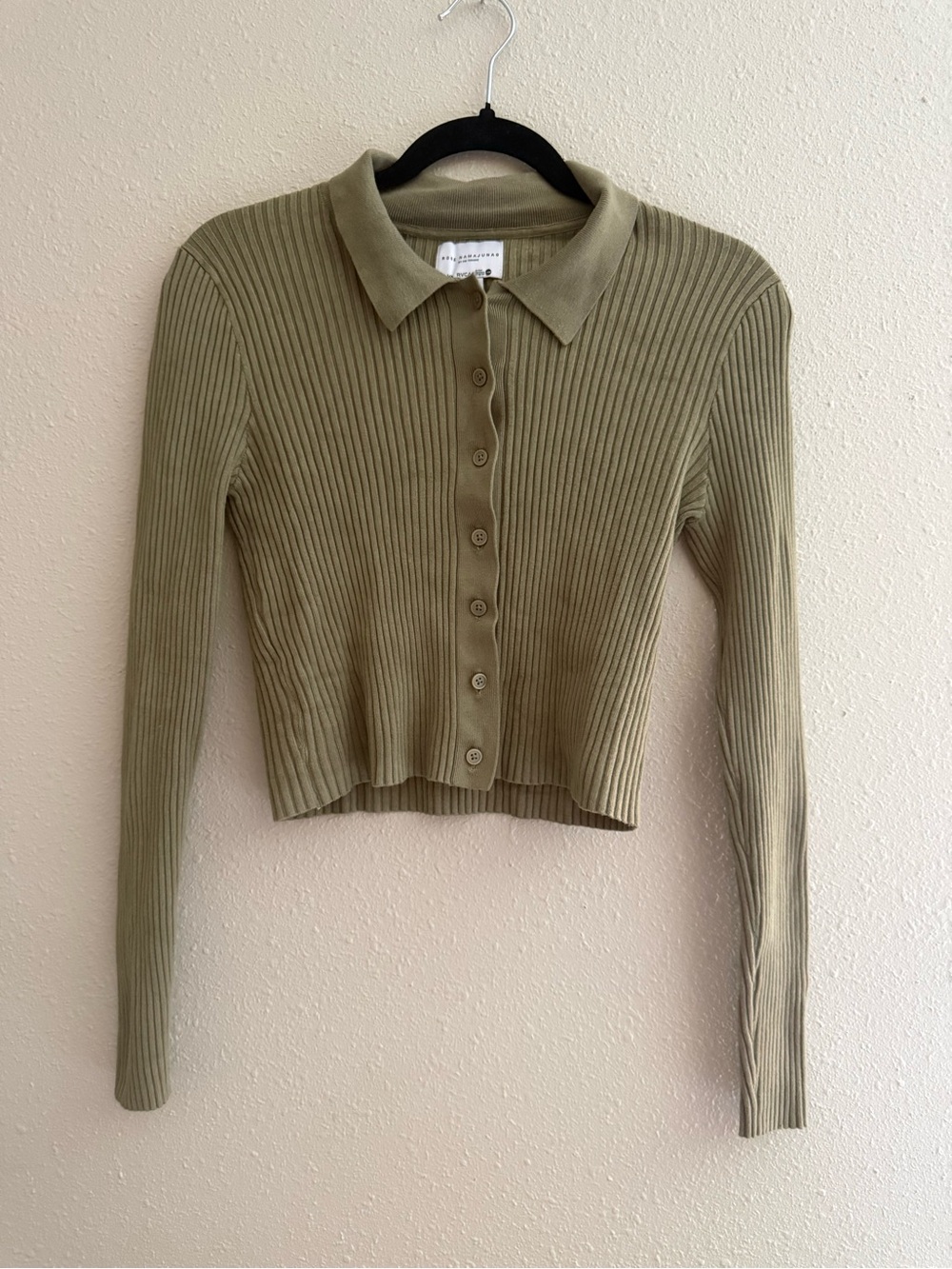 RVCA Rose Namajunas Fever Top Ribbed Collared Button Front Olive Green Collab